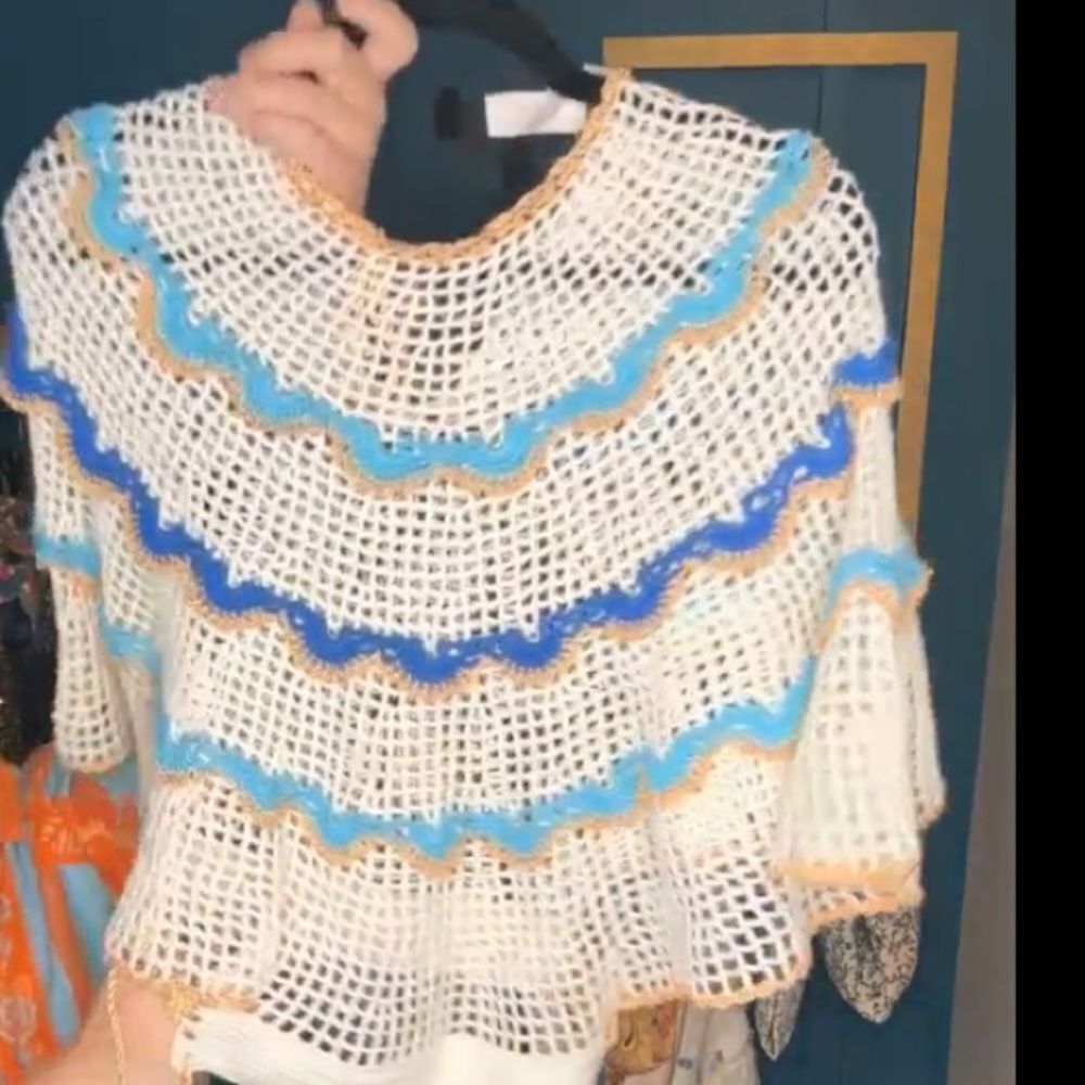 Revolve My Beachy Side Boho Cream Gold Blue Rima Crochet Top Size Small NWT! - Picture 13 of 13